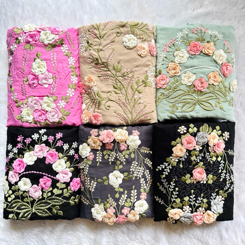 MUKENA BORDIR BUNGA TIMBUL TERUSAN LAJURAN DEWASA RAYON