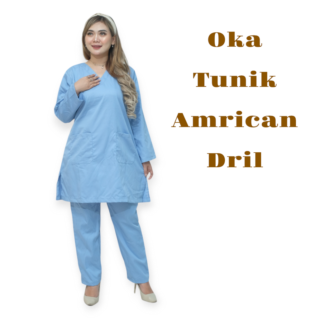 Baju ok lengan panjang tunik baju jaga perawat baju oka scrub medis