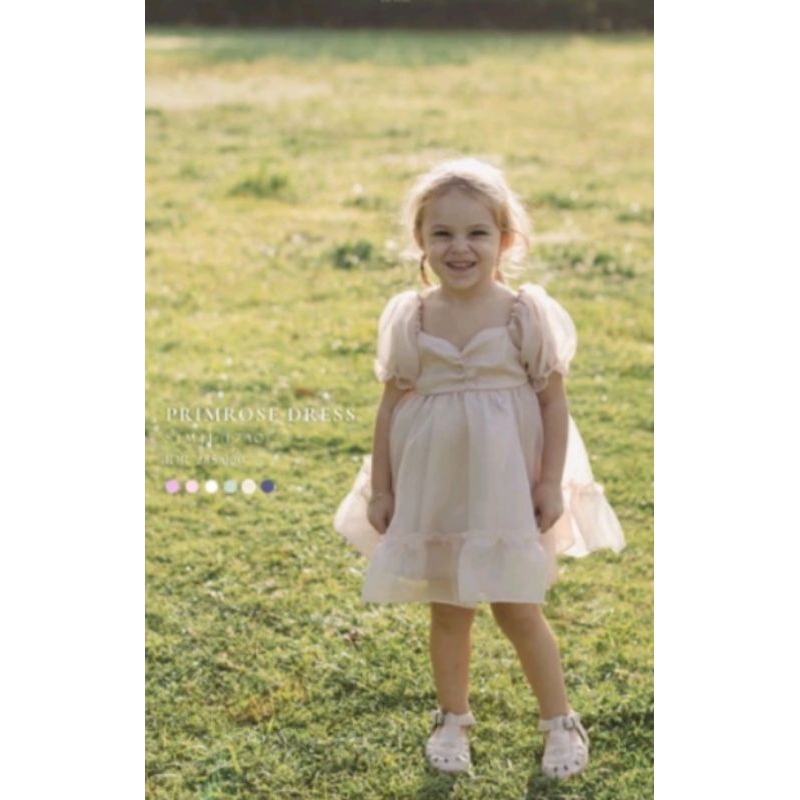 Preloved IKE NEW Dress anak Little Folk Primrose Warna Cream size M kids                            