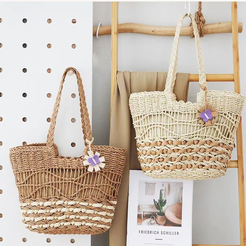 Hand Bag Anyaman Tas Tangan Pantai Bordir Tangan Bohemian Manik-Manik  / Ladies Bag Tas Tote Bag Imp