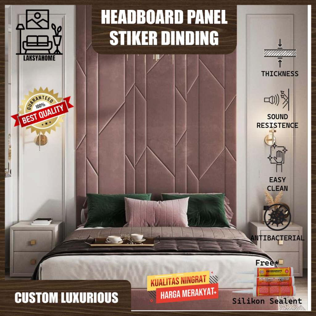 Headboard Wallpanel Custom Paket Panel Sandaran Tempat Tidur Aesthetic | Wallpanel Sticker 3D Wallpa