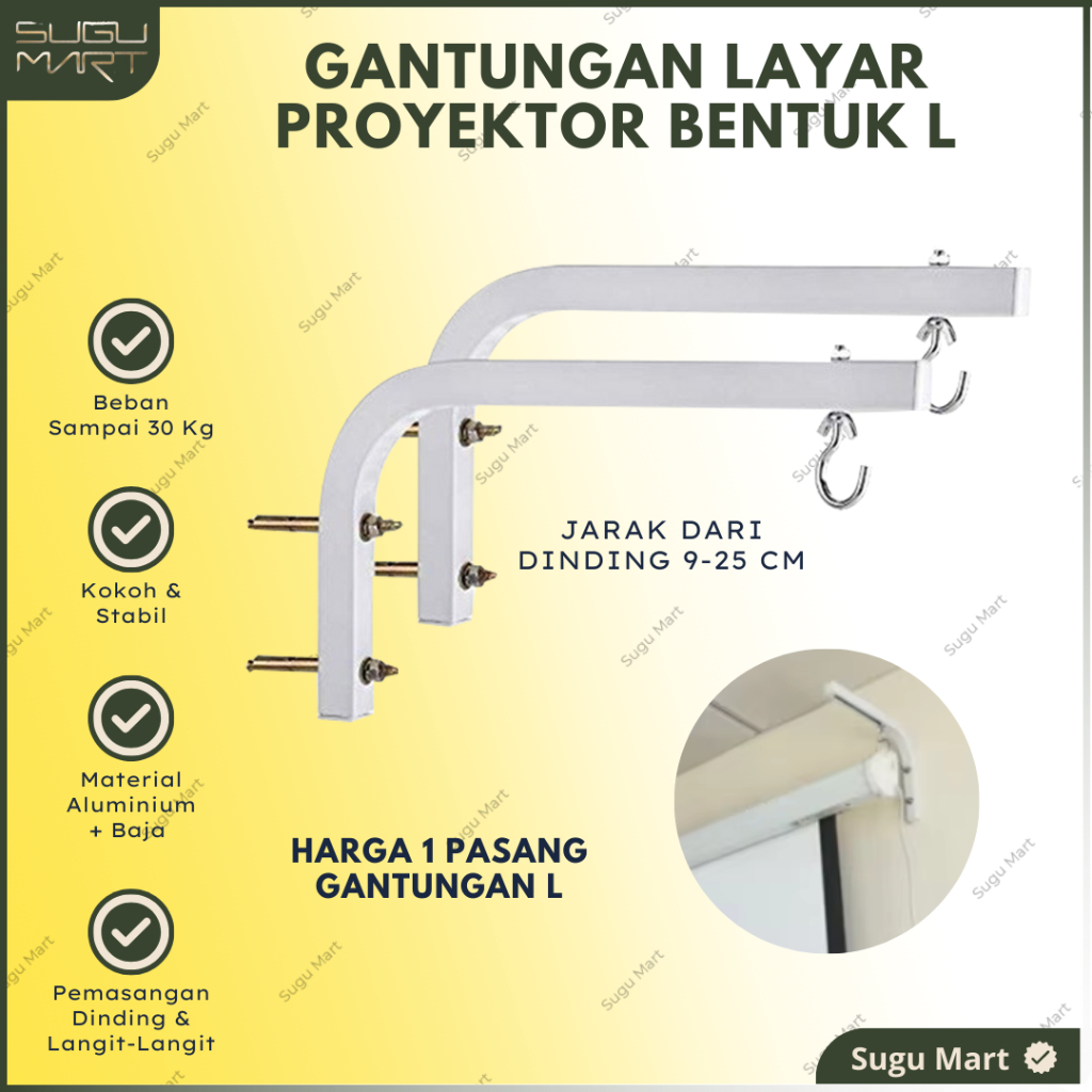 Bracket Gantungan Layar Proyektor Portable Bentuk L Aluminium | Gantungan Screen Projector | Bracket