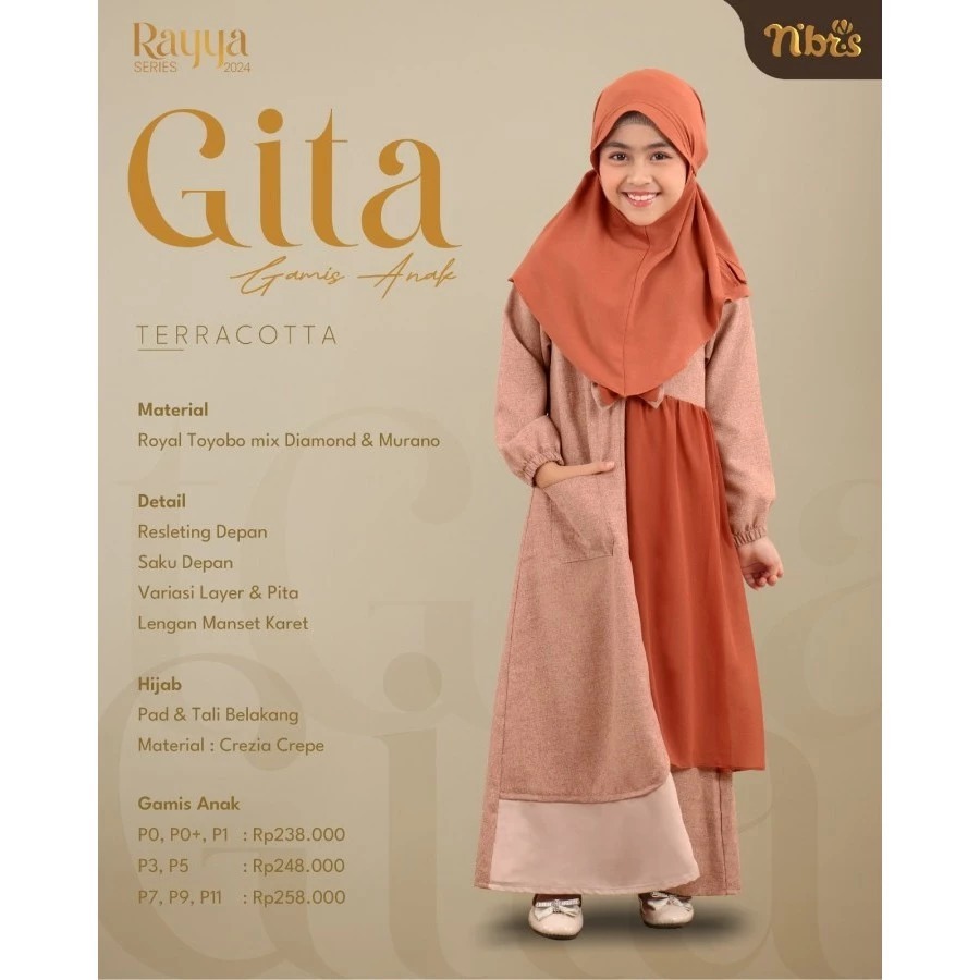GAMIS GITA ANAK TERRACOTTA / GAMIS ANAK NIBRAS / GAMIS ANAK NIBRAS PROMO / GAMIS NIBRAS ORI