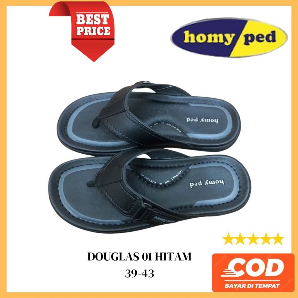 Homy Ped Douglas 01 Hitam 39-43 HOMYPED SANDAL PRIA TERBARU Sandal Slide Kokop Kasual Pria 100% ORI