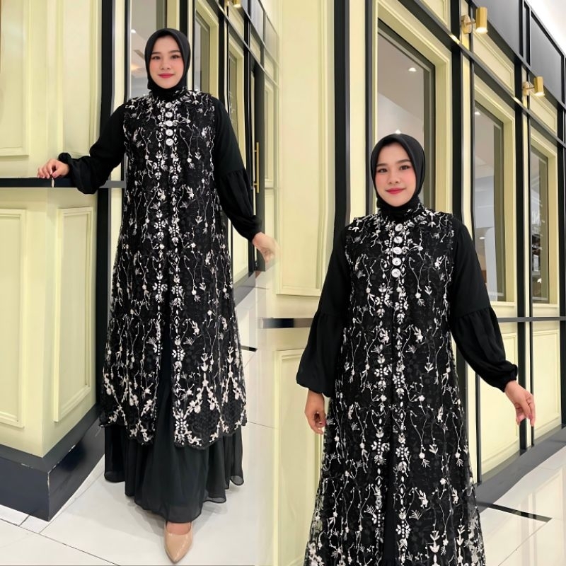 Gamis Moza Outer Lepas Pasang Gamis Wanita Muslim  Gamis Pesta Gamis Lebaran Gamis Murah Gamis Terba