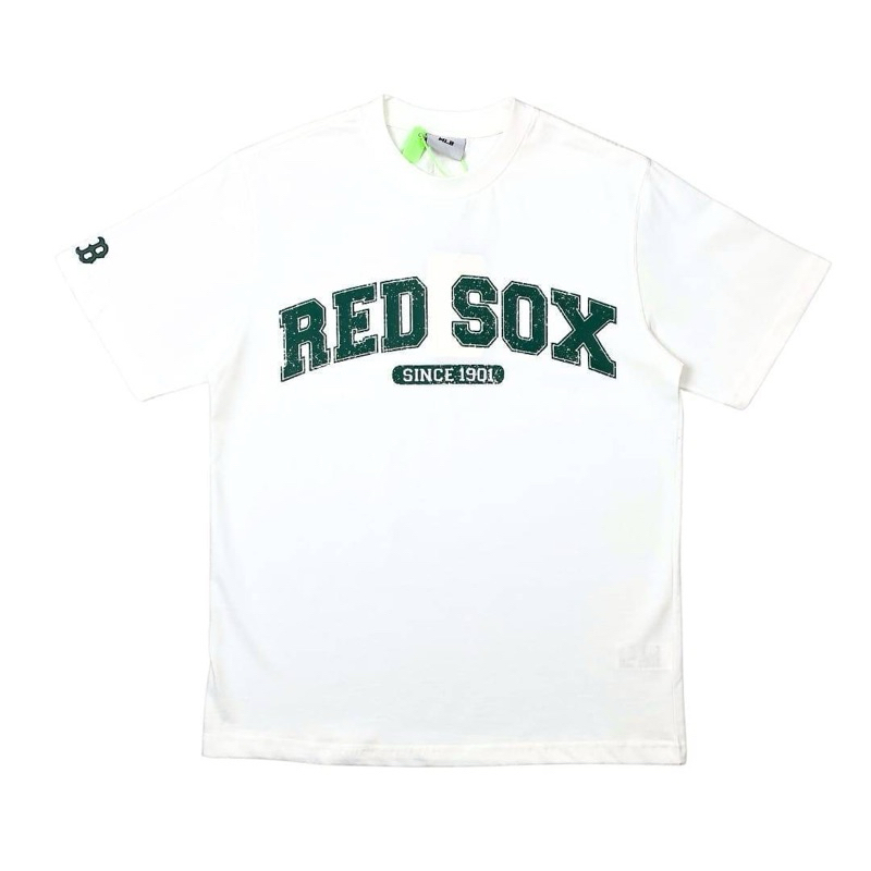 Tshirt Baju MLB Redsox Varsity White Green Tee
