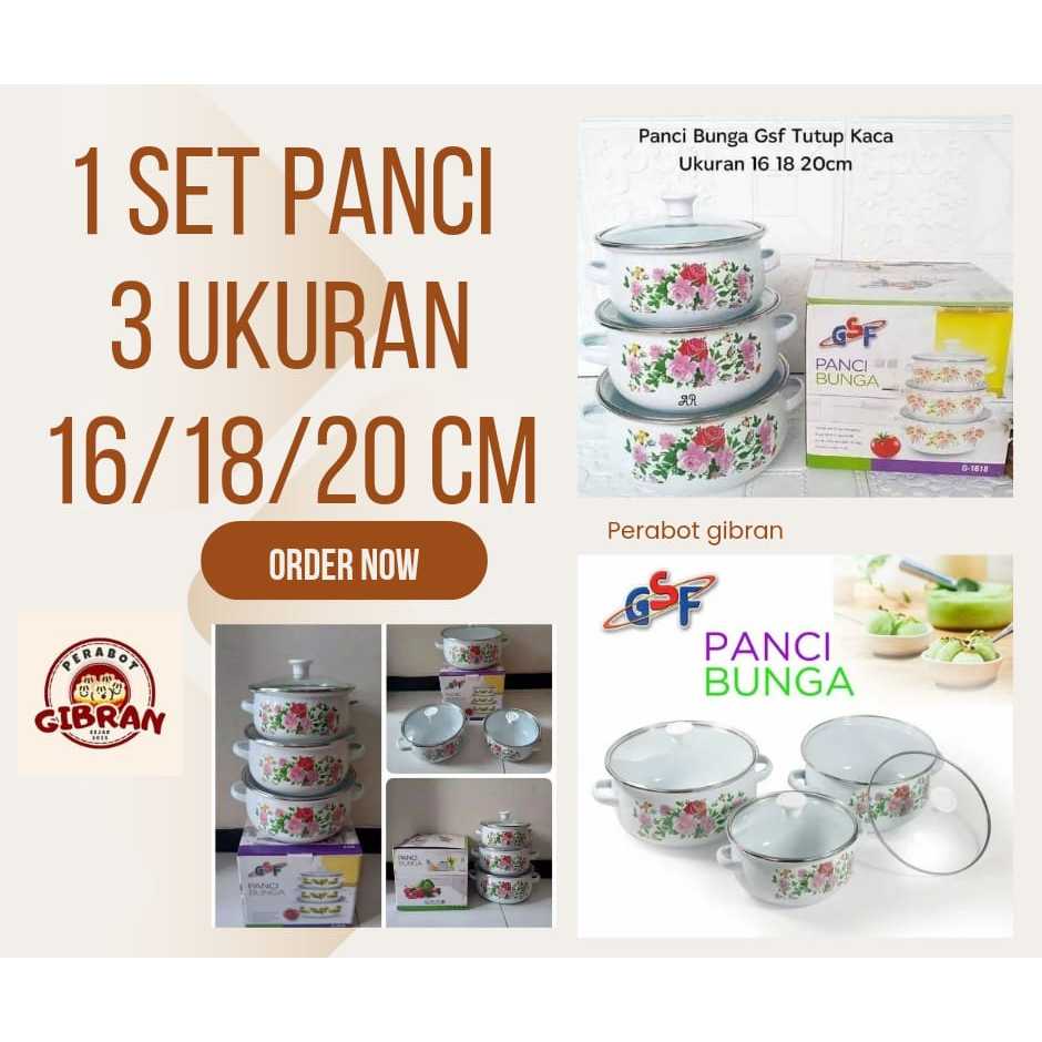Panci Bunga Enamel Susun 3 Panci Set GSF-1618