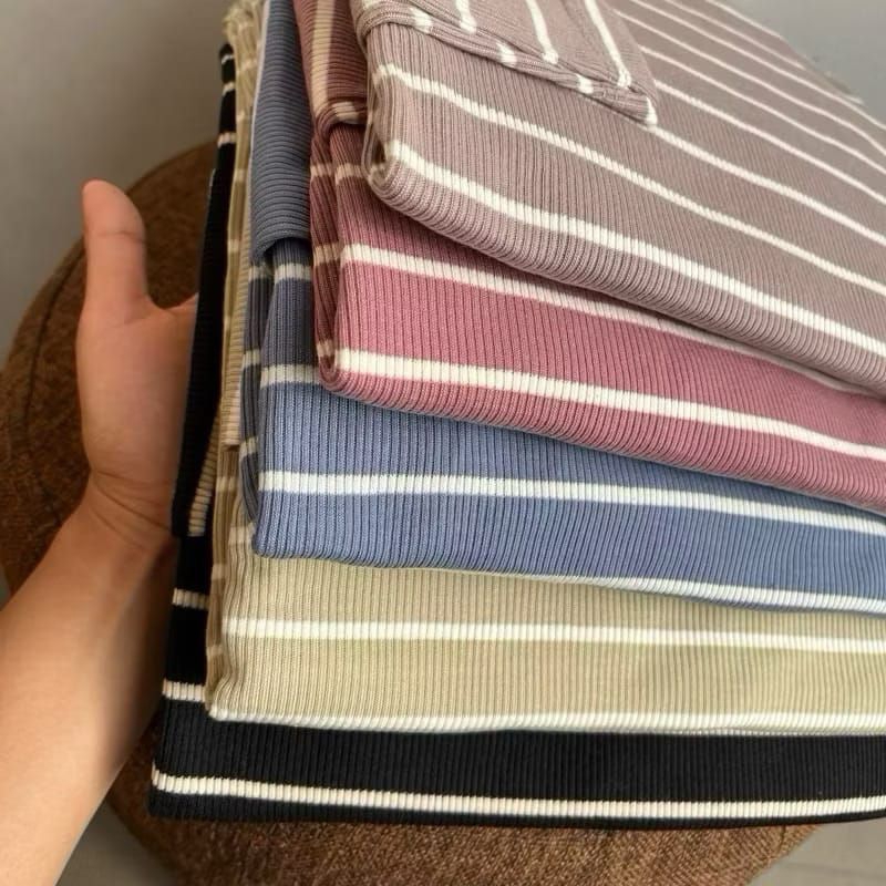 Kaos Wafer Salur Lengan Panjang/ Kaos Stripe wanita lengan panjang waffer/Kaos Stripe lengan Panjang