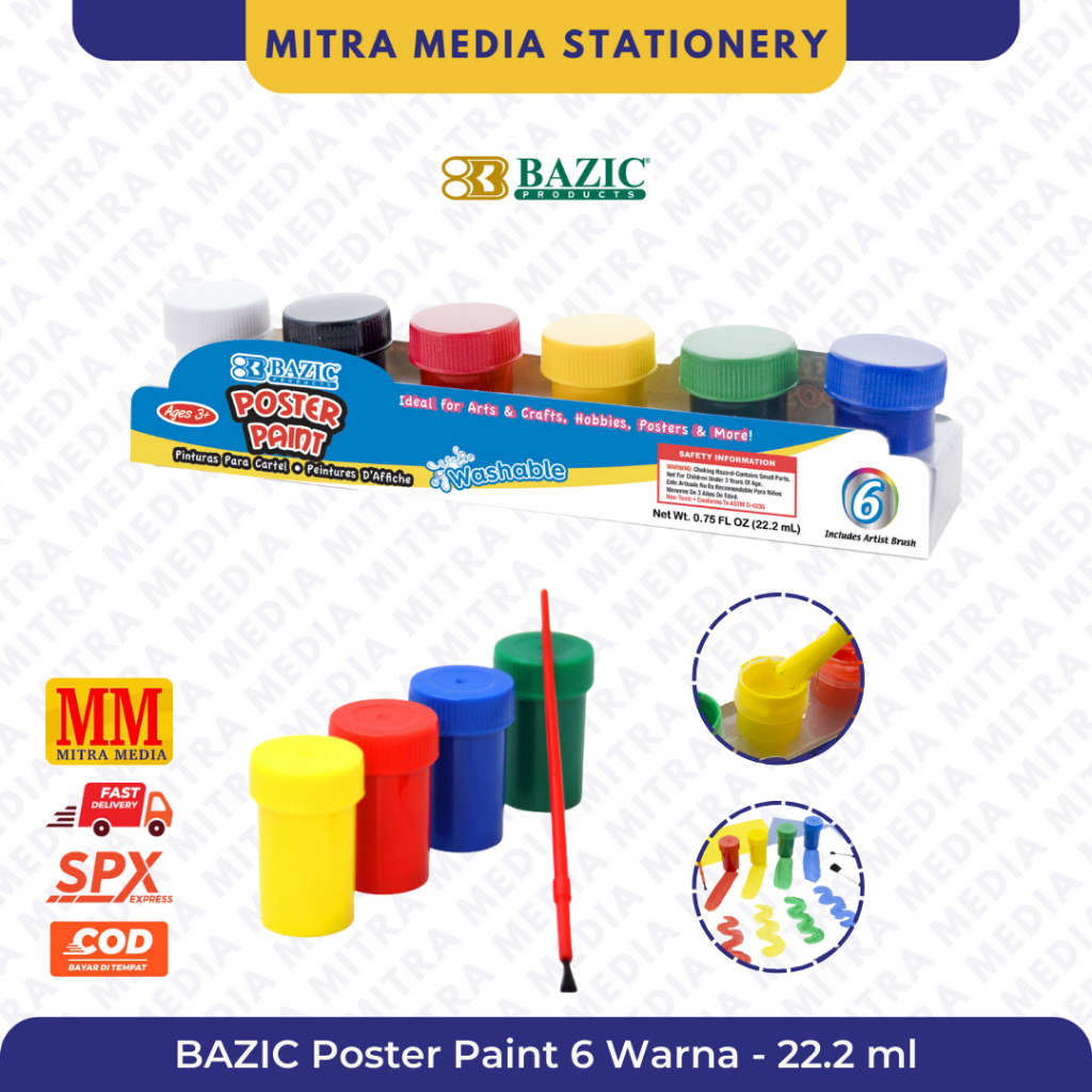 

Bazic Poster Paint 6 Warna / Cat Poster / Cat Lukis - 22.2 ml