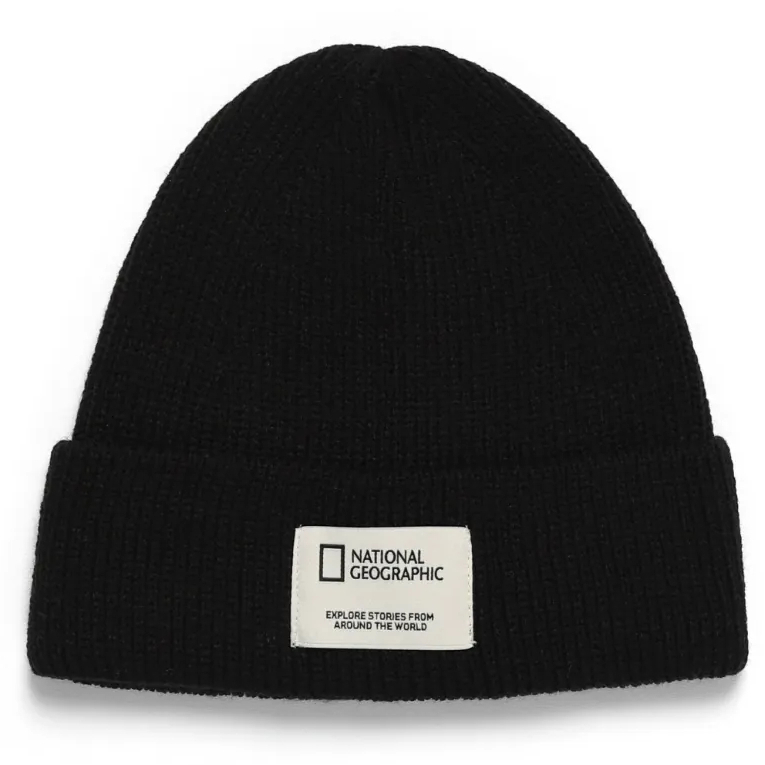 National Geographic Shorts Beanie Black - Topi Unisex Hitam