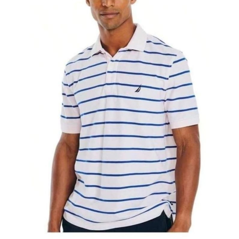 Kaos Pria Garis Biru dan Putih