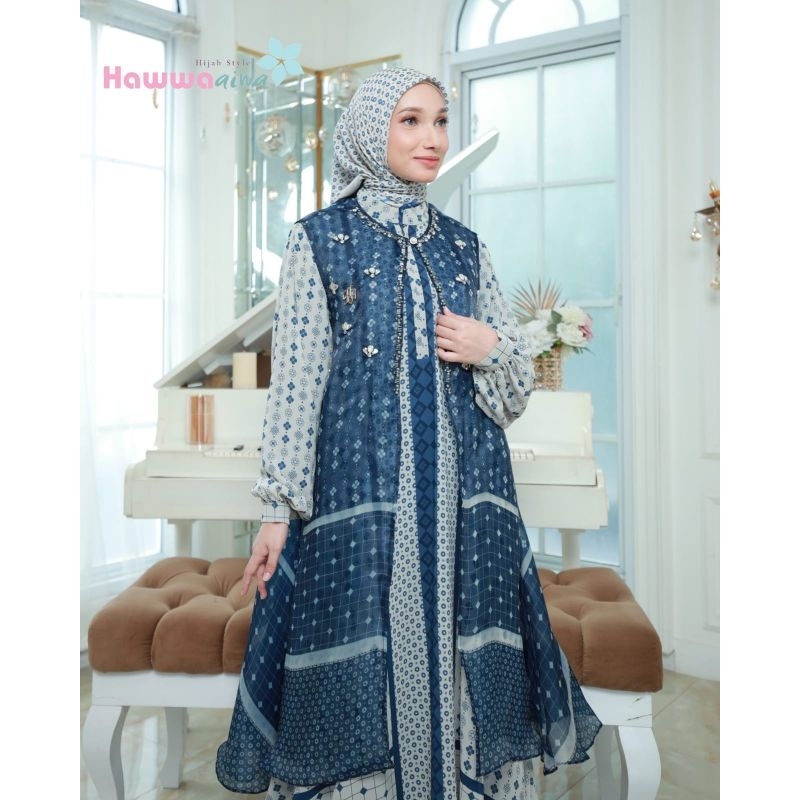 Baju Lebaran Hawwa Aiwa Dress Cardi organza