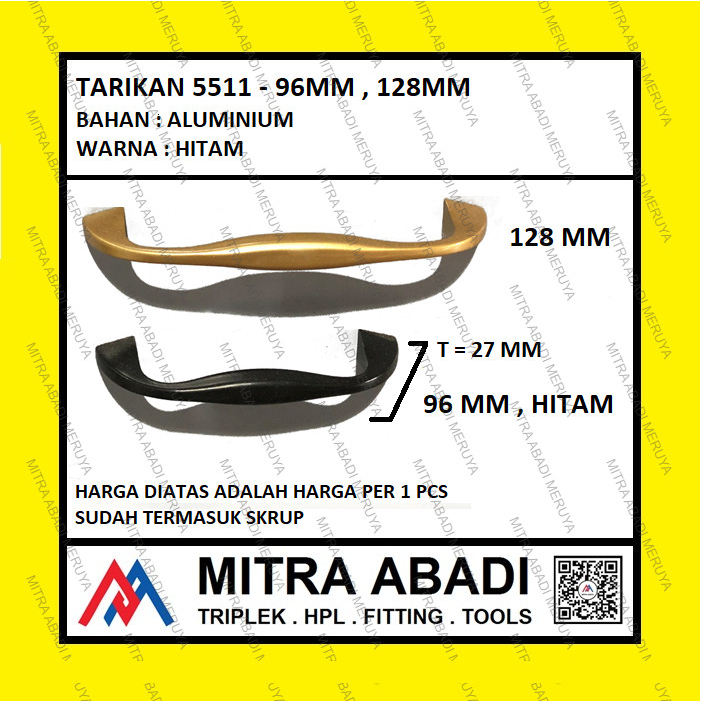 Tarikan Lemari Tarikan Laci Handle Aluminium Hitam 5511