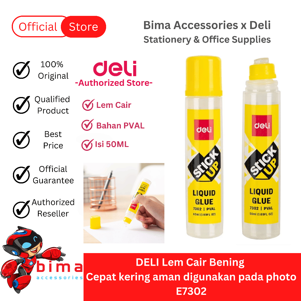 

DELI Lem Cair Bening Transaparan Serbaguna Cepat Kering Aman untuk Foto Liquid Gel Glue 50Ml E7302