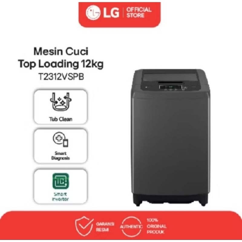 LG Mesin Cuci 1 Tabung Top Loading Inverter 12 KG Turbo Drum T2312VSPB
