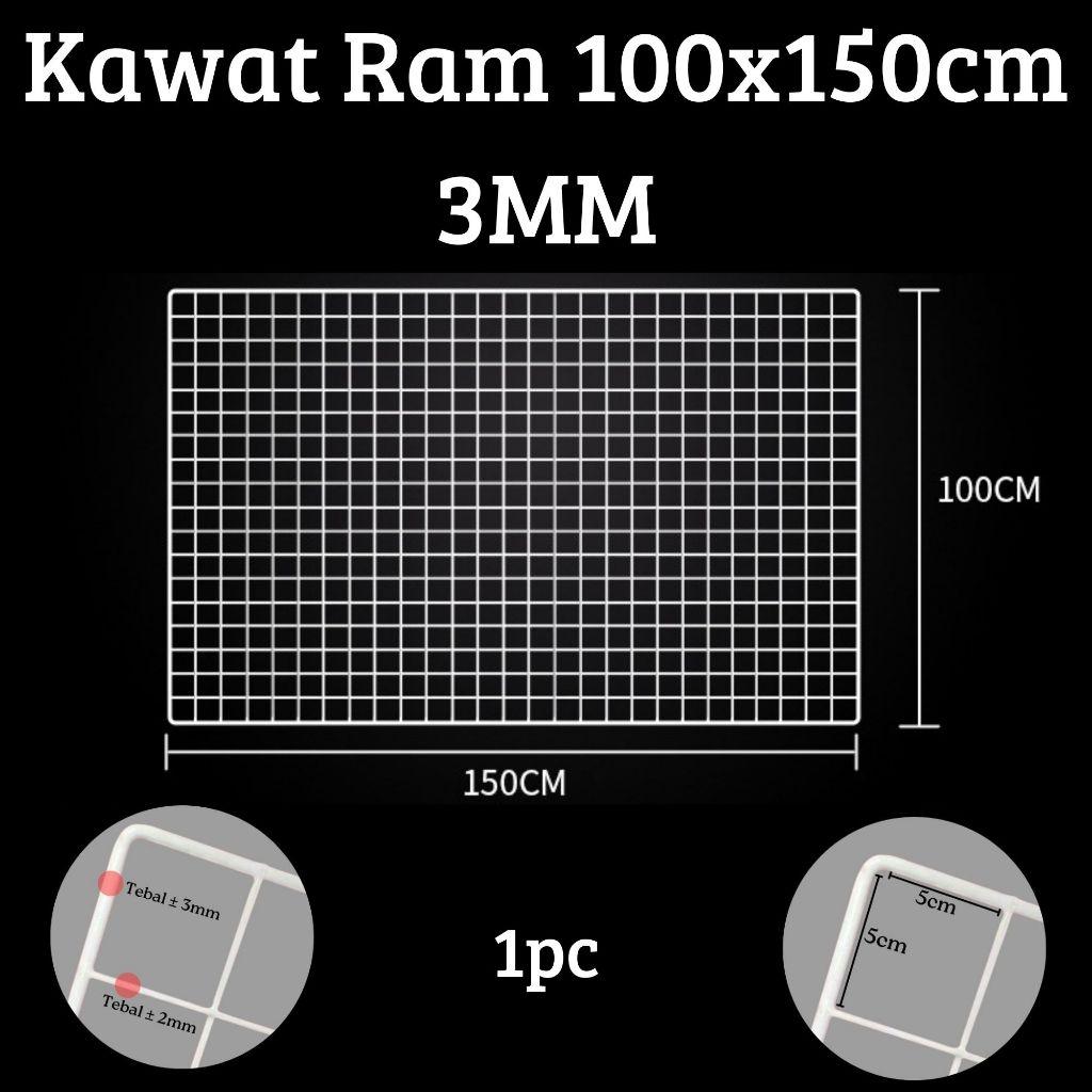Kawat Ram 150x100 Cm - 3mm Rak Display Aksesoris HP - Rak Gantung putih