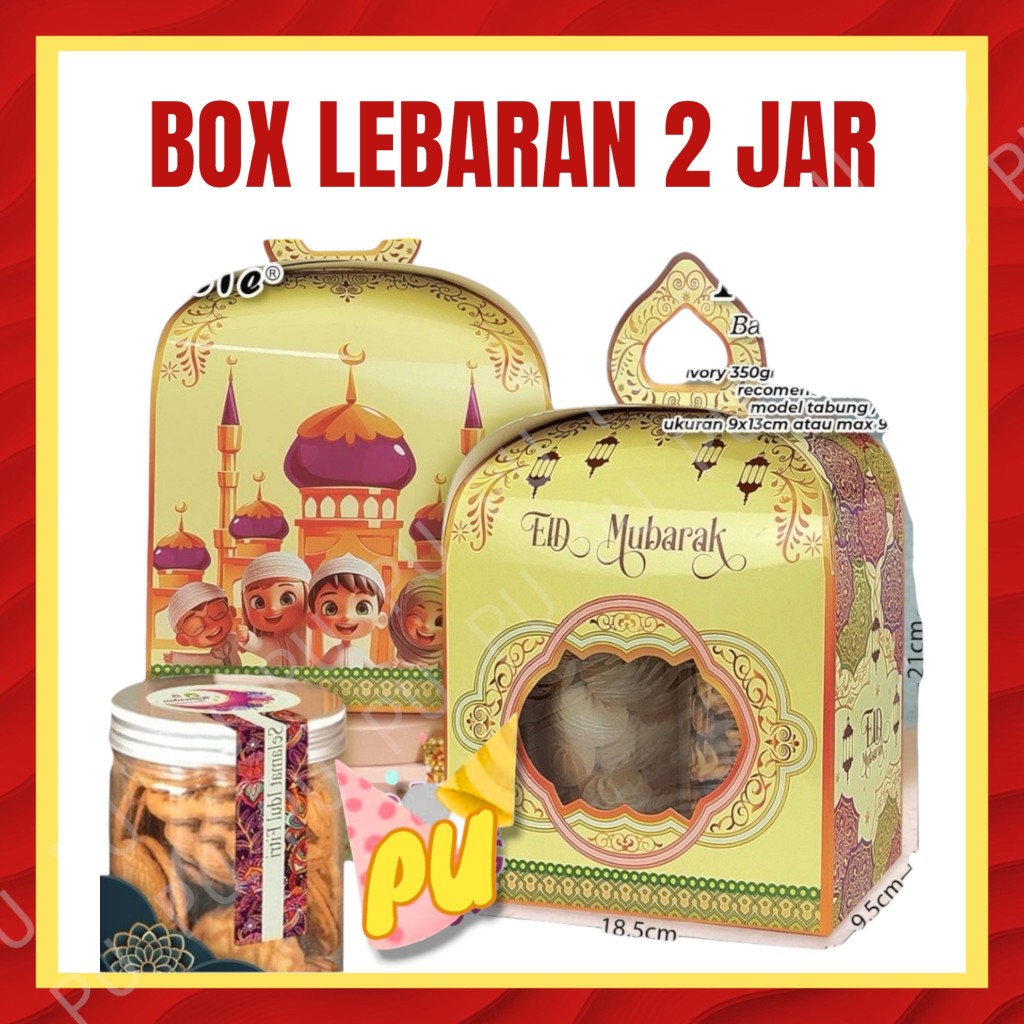 

Box Idul Fitri 2 Jar Lebaran / Kotak Kue Lebaran / Parcel Idul Fitri / Hampers Lebaran ukuran 9x30x18 cm
