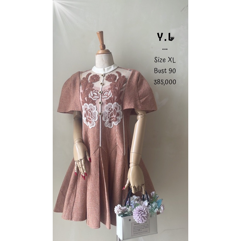 Mini dress tweed super premium tebal furing turtle neck lengan cape rok lipit keren motif houndstoot