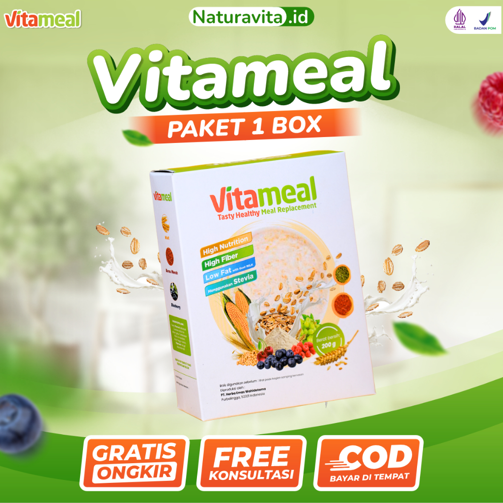

Vitameal - 1 Box Sereal Sehat Multigrain Bantu Turunkan Gula Darah Tinggi Normalkan Kadar Gula Cegah Diabetes Kolesterol Herbal Alami Tanpa Efek Samping