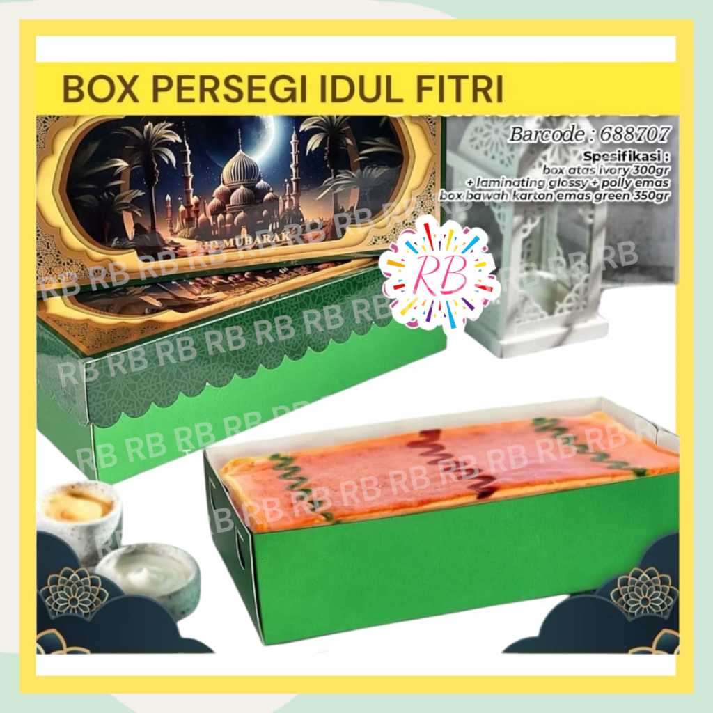 Box Idul Fitri PERSEGI / Kotak Kue Lebaran / Parcel Idul Fitri / Hampers Lebaran ukuran 25x12x7 cm