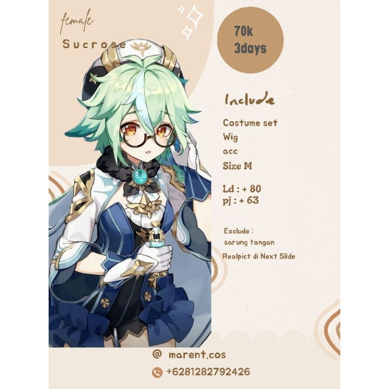 rental costume cosplay sucrose genshin impact