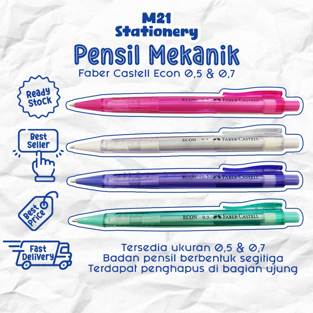 

(1 PCS) PENSIL MEKANIK FABER CASTELL ECON / 0,5 & 0,7 klik click pencil mekanik faber castel segitiga lucu alat tulis sekolah kantor atk kuliah kampus stationery murah lengkap / m21 stationery jogja jogja