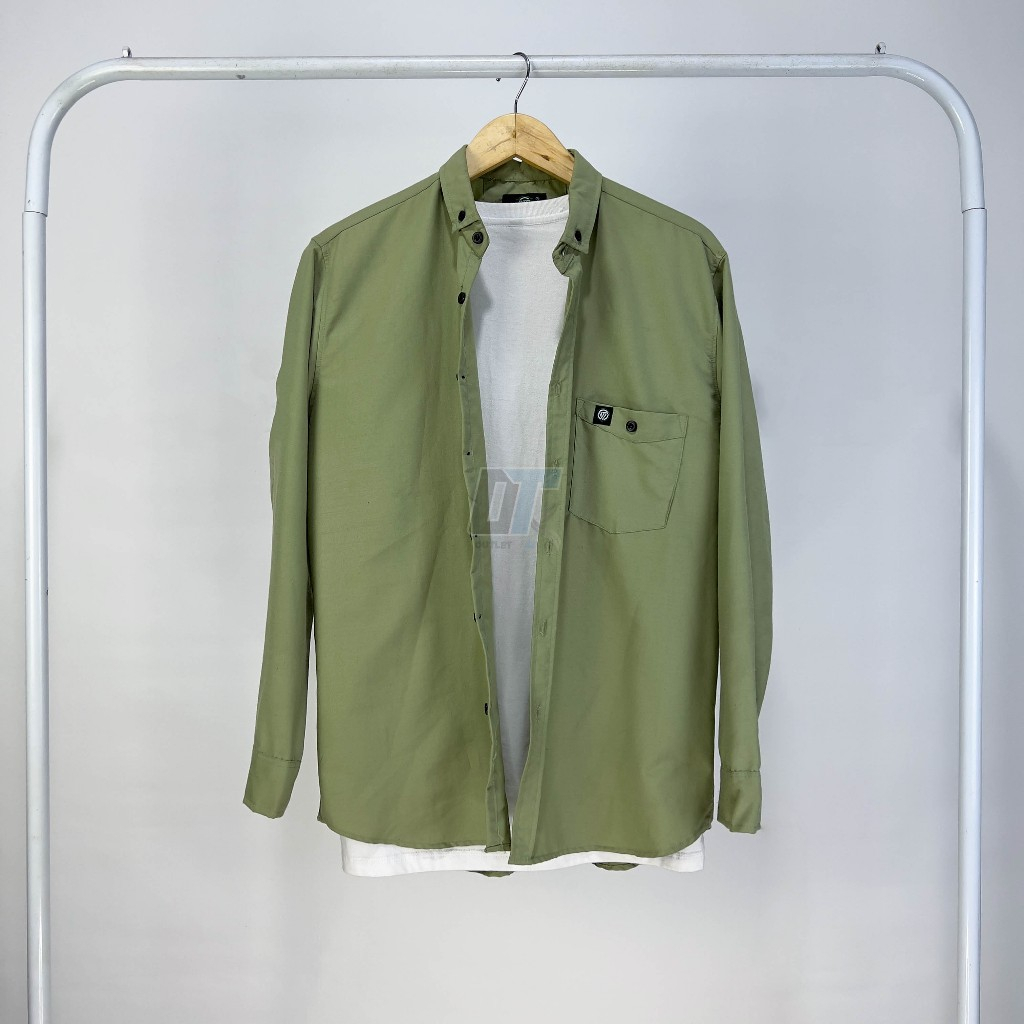 Kemeja Polos Pria Lengan Panjang Sage Green Premium | Kemeja Pria Sage Green High Quality Slimfit