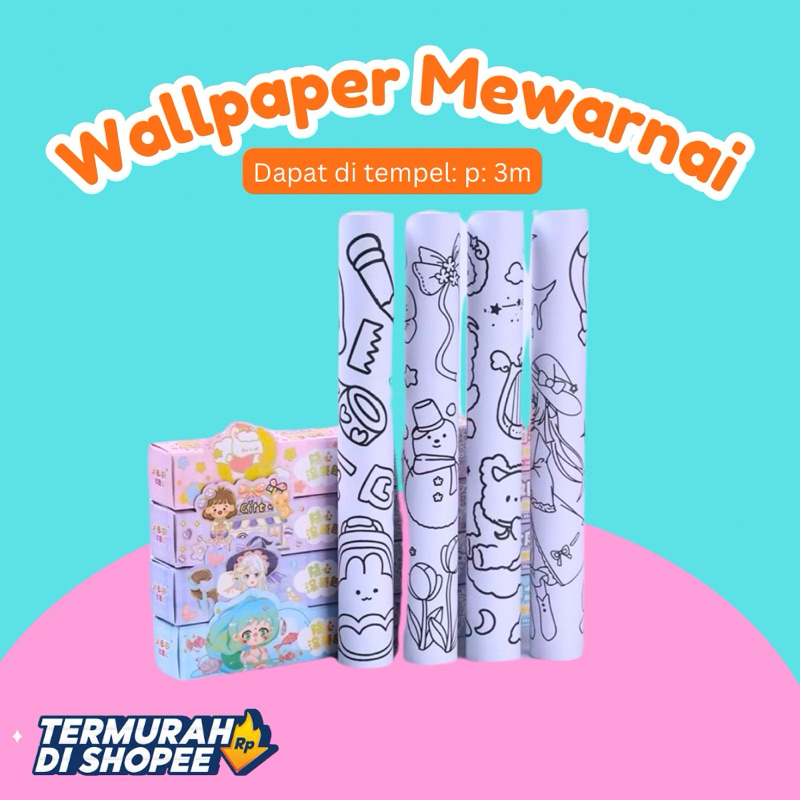 [EFT] ROLL KERTAS MEWARNAI 3meter Kertas Mewarnai Stiker Roll Bisa Ditempel Anak