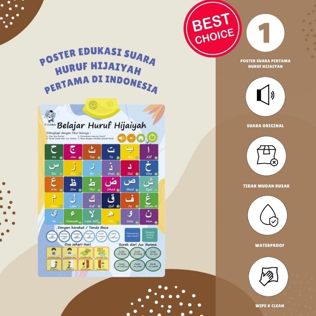 HIJAIYAH - Poster ALIF BA TA Edukasi Anak Belajar Ngaji Bersuara