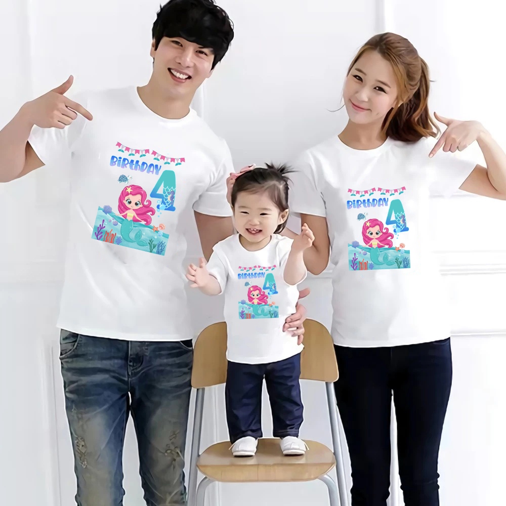 Kaos Tshirt Couple Family Birthday ARIEL MERMAID Baju Ulang Tahun Anak Kembaran Ayah Ibu Bergambar K