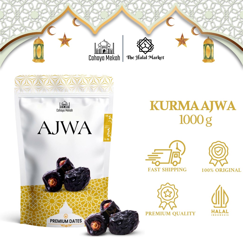 

Cahaya Mekah Kurma Ajwa Dates Pouch 1kg Kurma Nabi Premium Quality