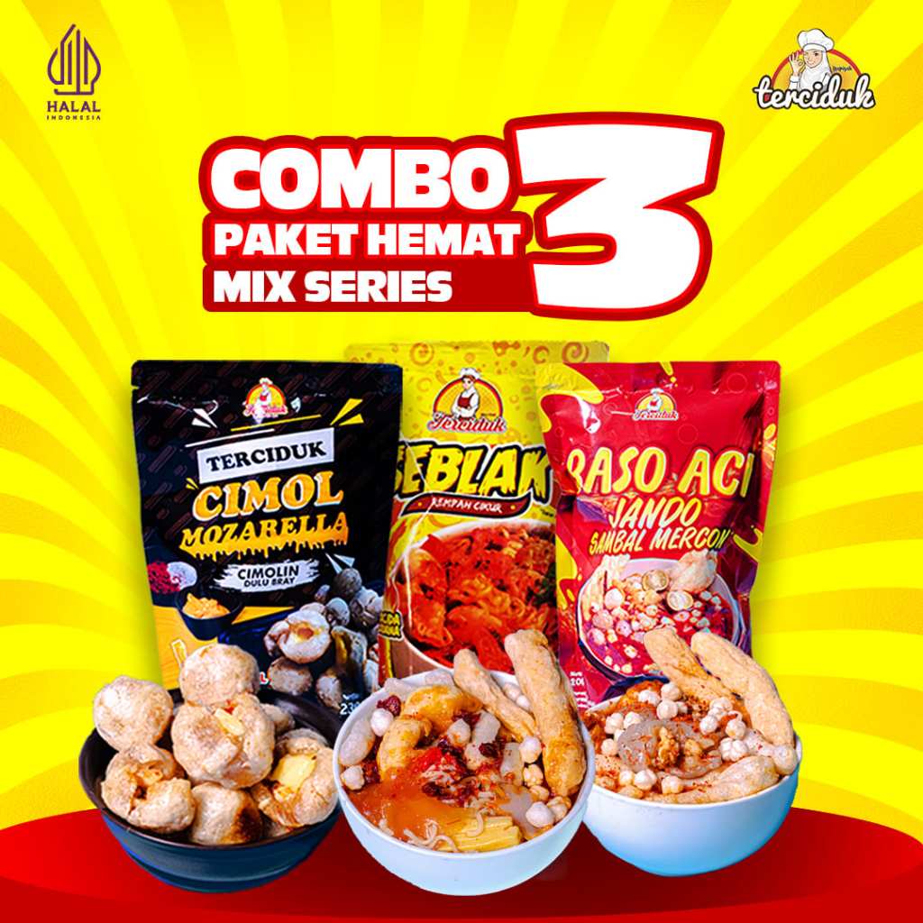 

Paket Bundling Campur Hemat 3 Bungkus - Baso Aci Jando Sambal Mercon + Seblak Kuah Cikur Rempah + Cimol Mozzarela leleh lumer