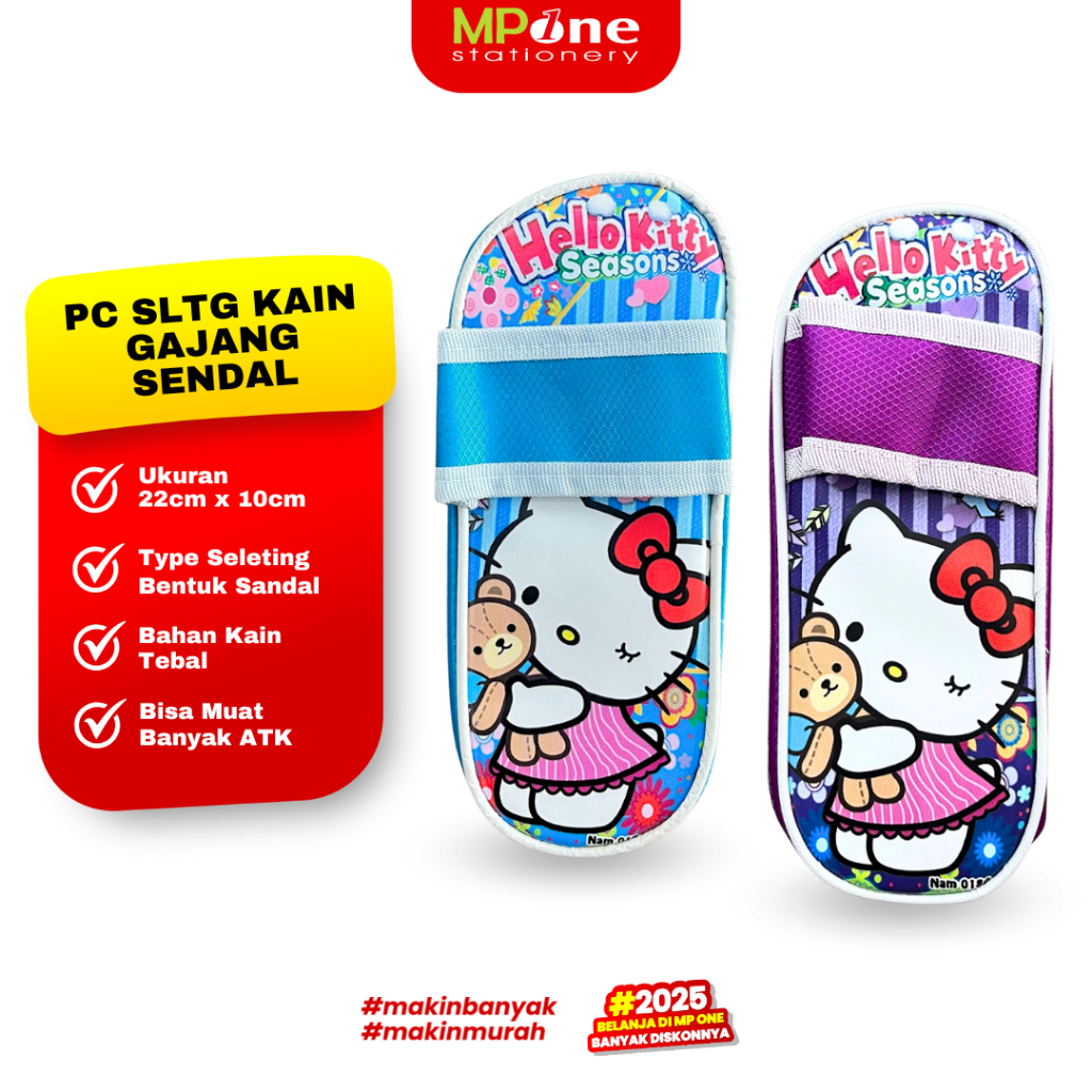

Tempat Pensil Kain Seleting Bentuk Sandal Motif Hello Kitty / Pensil Case Lucu / Alat Tulis Pouch Kain Seleting