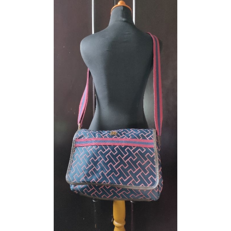 Sling Bag / Tas Selempang Messenger Bag Canvas Navy Red Preloved/second