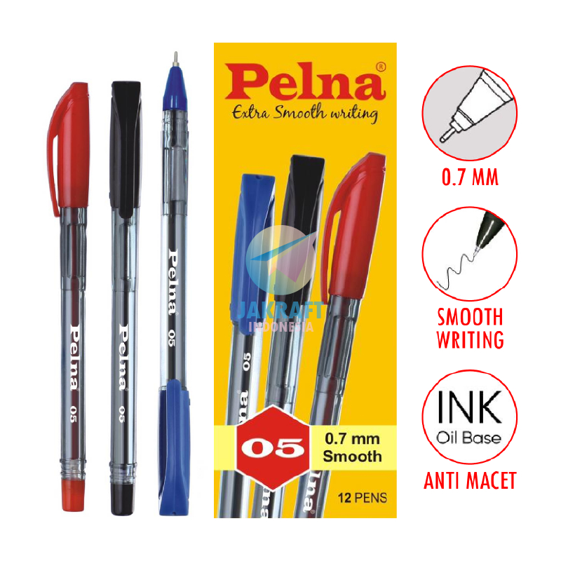 

(12 Pcs) GROSIR Pulpen Ballpoint Pen PELNA 05 Tebal 0.5 mm / 0.7 mm Smooth Writting Murah Anti Macet Berkualitas Seperti Faster | PACK