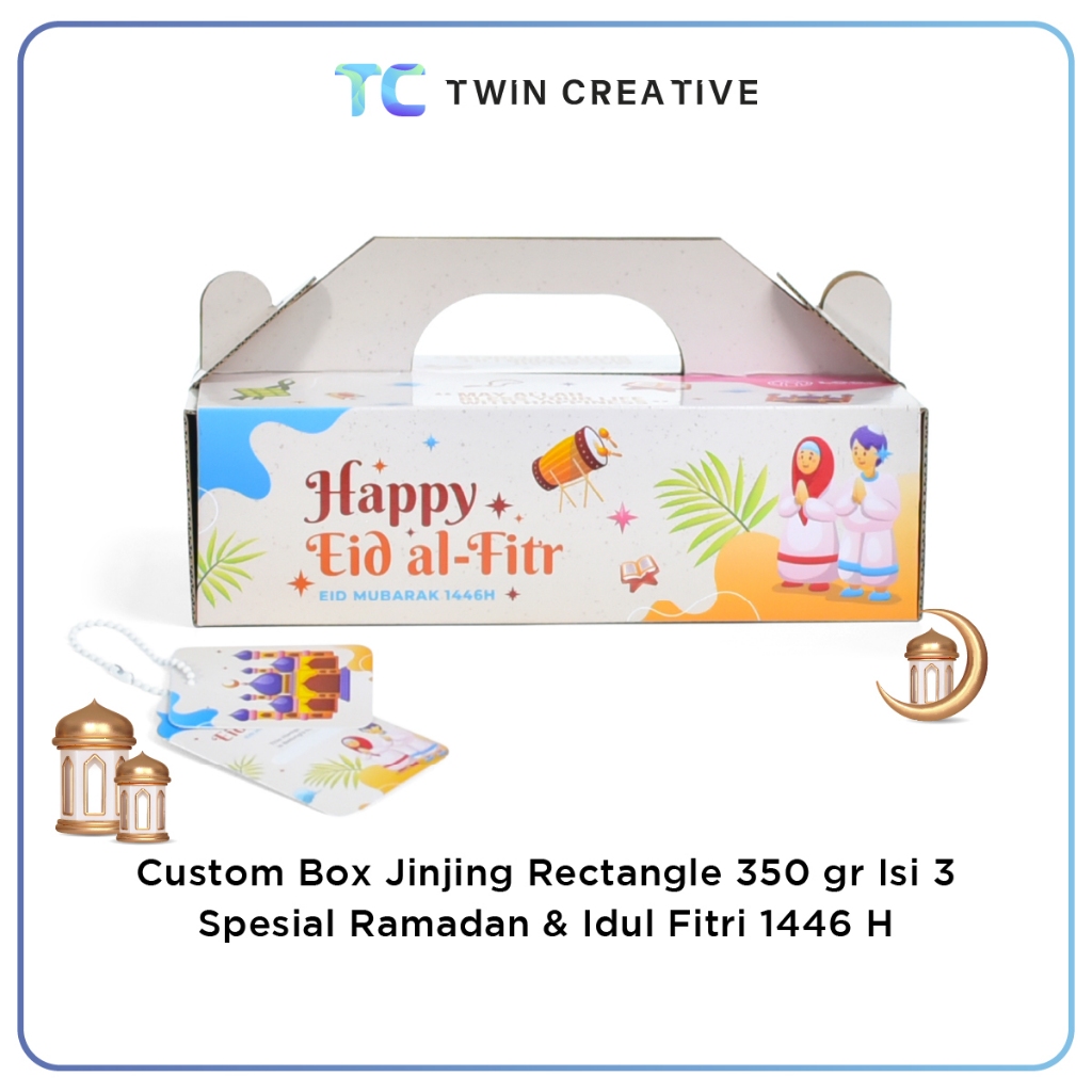 

Custom Packaging Box Kardus Hampers Lebaran Kotak Kue - Box Jinjing Rectangle 350gr Ramadan Isi 3