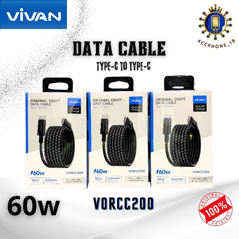 VIVAN VORCC200 ORIGINAL CRAFT DATA CABLE Type-C To Type-C 60W 200Cm