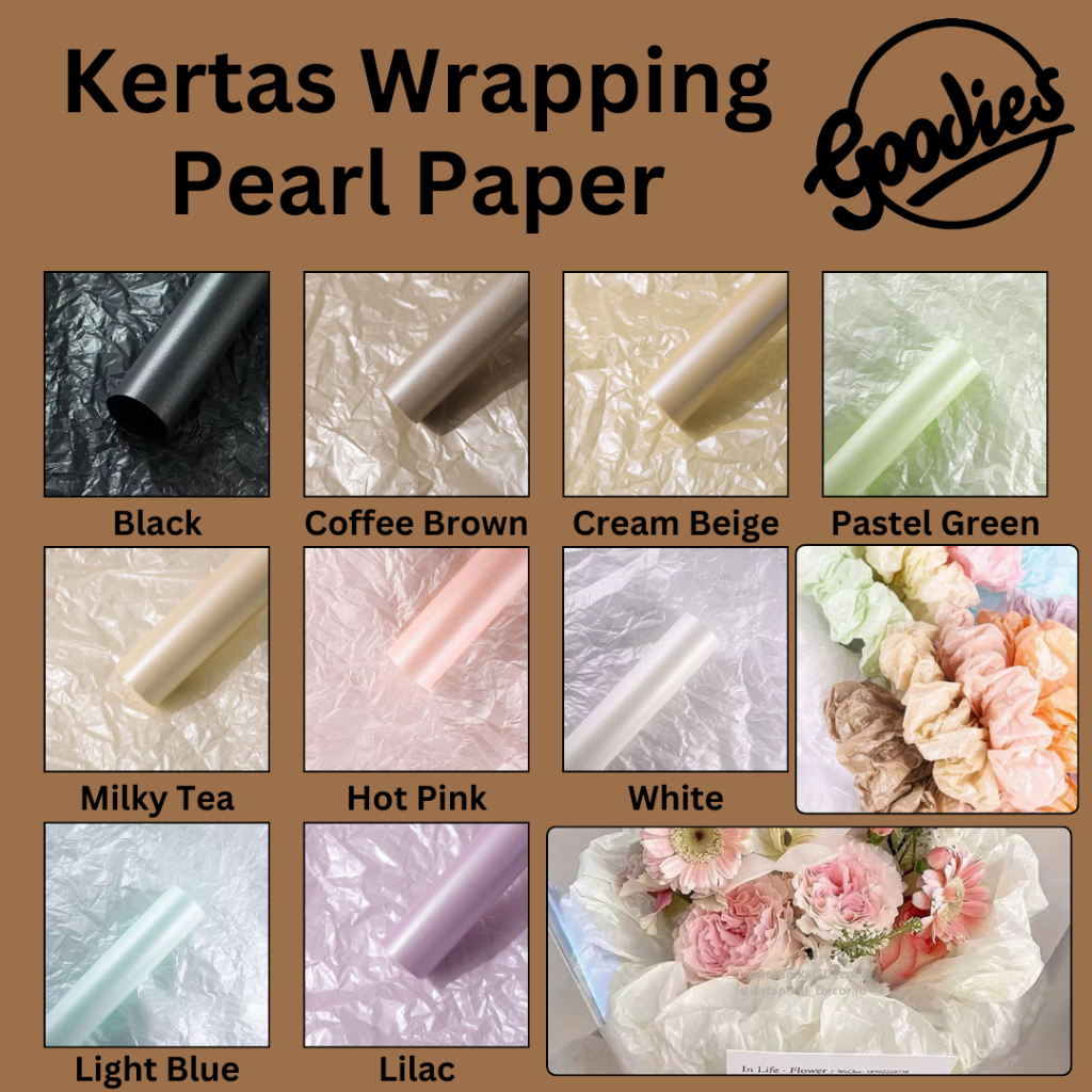 

Kertas Pearl Wrapping Paper 50x70cm (ECER) Korean Sydney Flower Wrapping Waterproof Cellophane Crinkle Kering