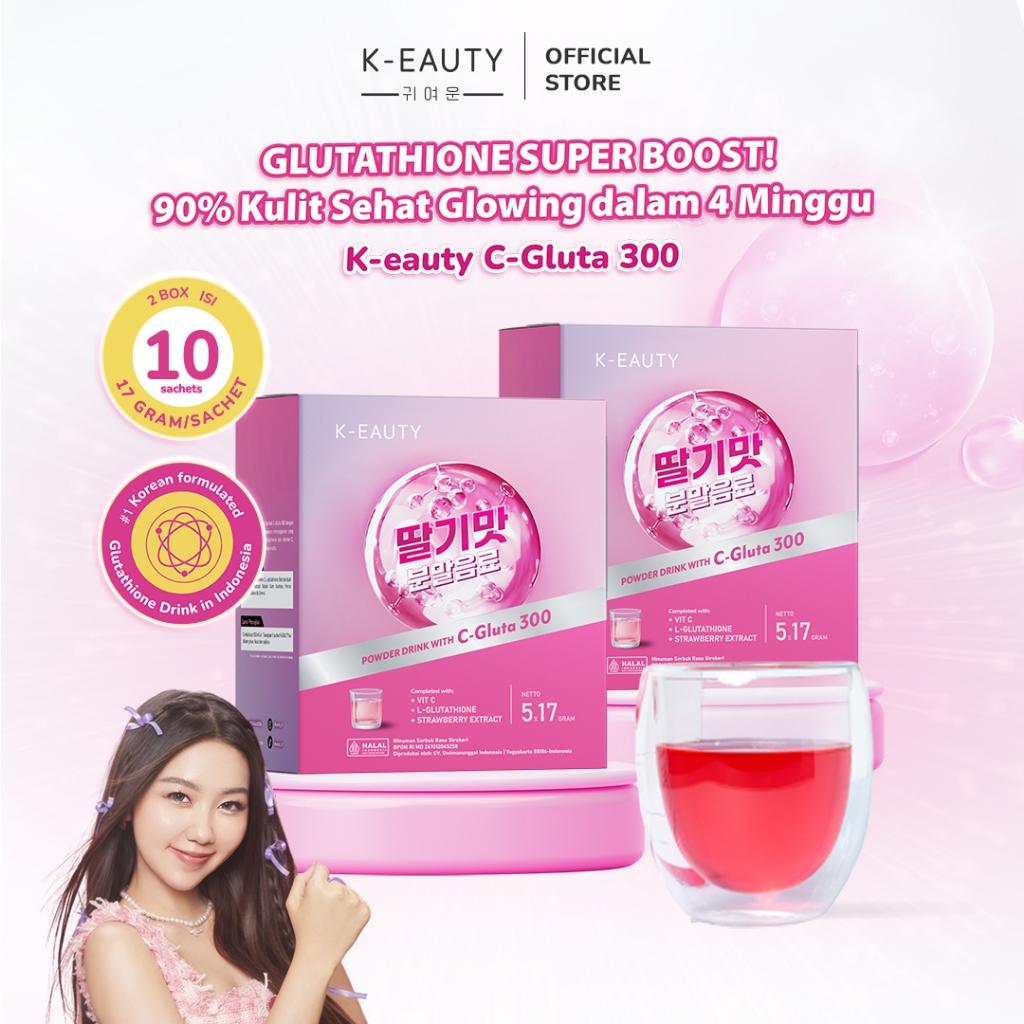 K-EAUTY C-Gluta 300 | Paket Mingguan 10 Sachet | L-Glutathione dan Vitamin C | Minuman Pencerah Kuli