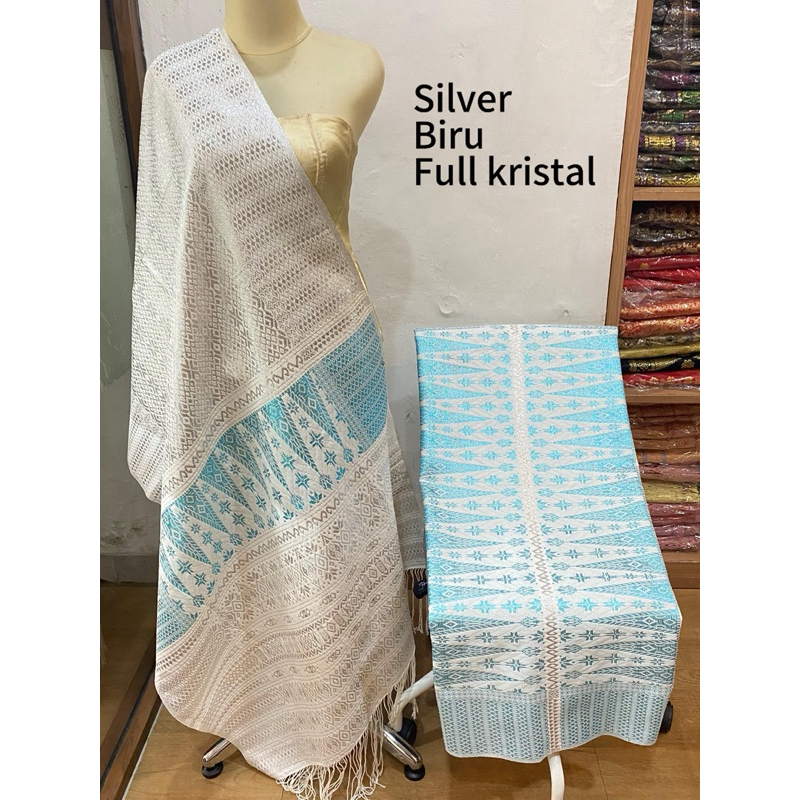 Songket Modern Tumtuman Tanpa Sambungan Pengantin Batak Suhut Warna Silver Biru Hitam Pink