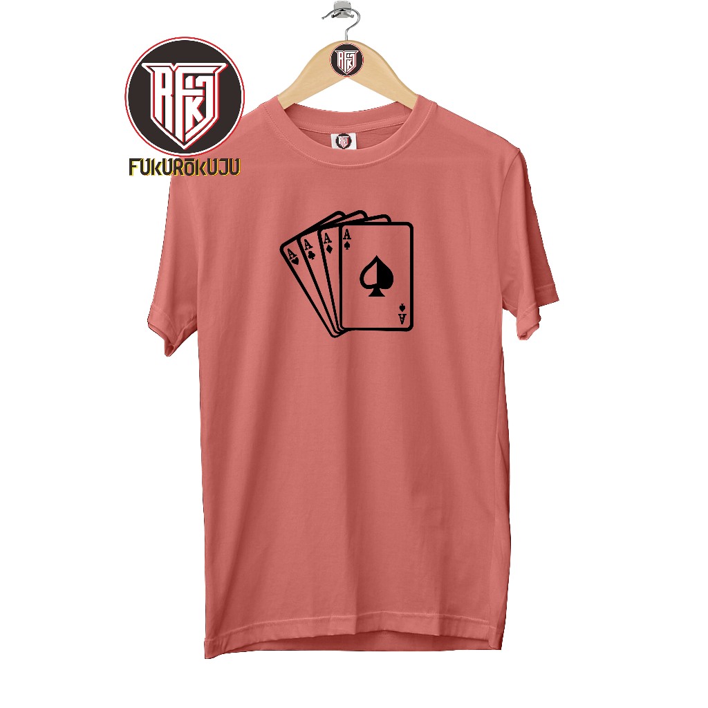 Kaos Distro Kartu Remi As Cotton Combed 24s Baju Pria Wanita Jumbo 3XL XXXL