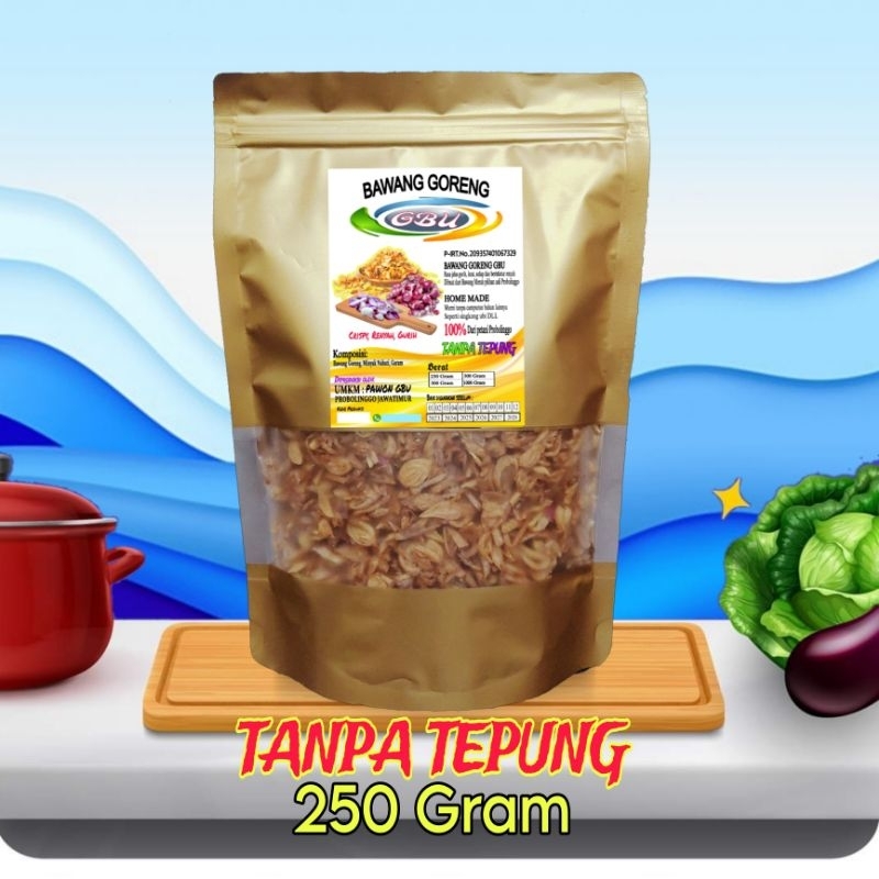 

Bawang goreng murni tanpa Tepung 250 gram kemasan plastik pouch