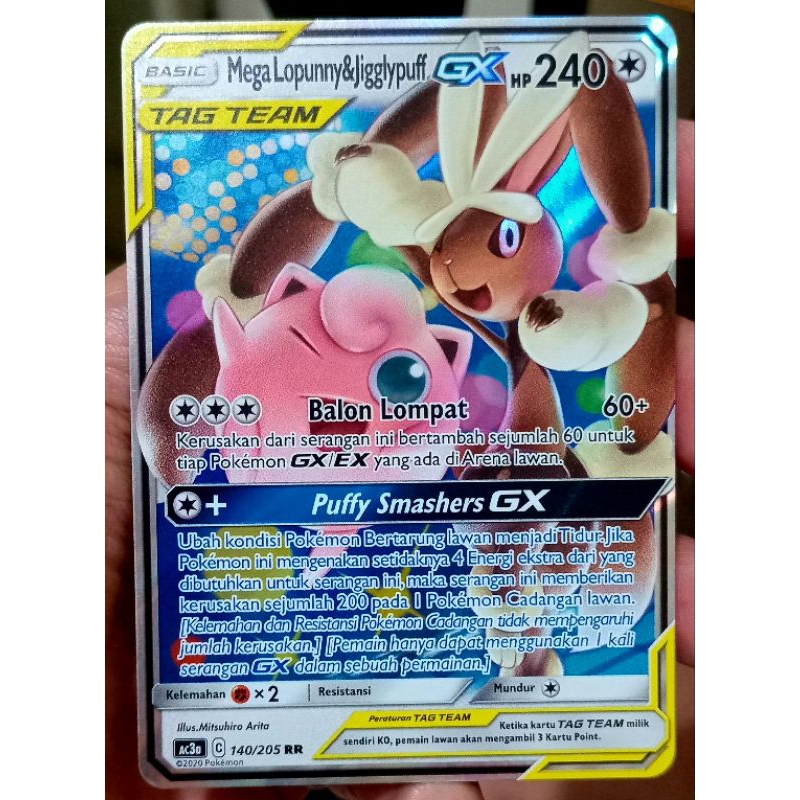 KARTU POKEMON MEGA LOPUNNY & JIGGLYPUFF GX RR INDONESIA HOLO NOT MINT