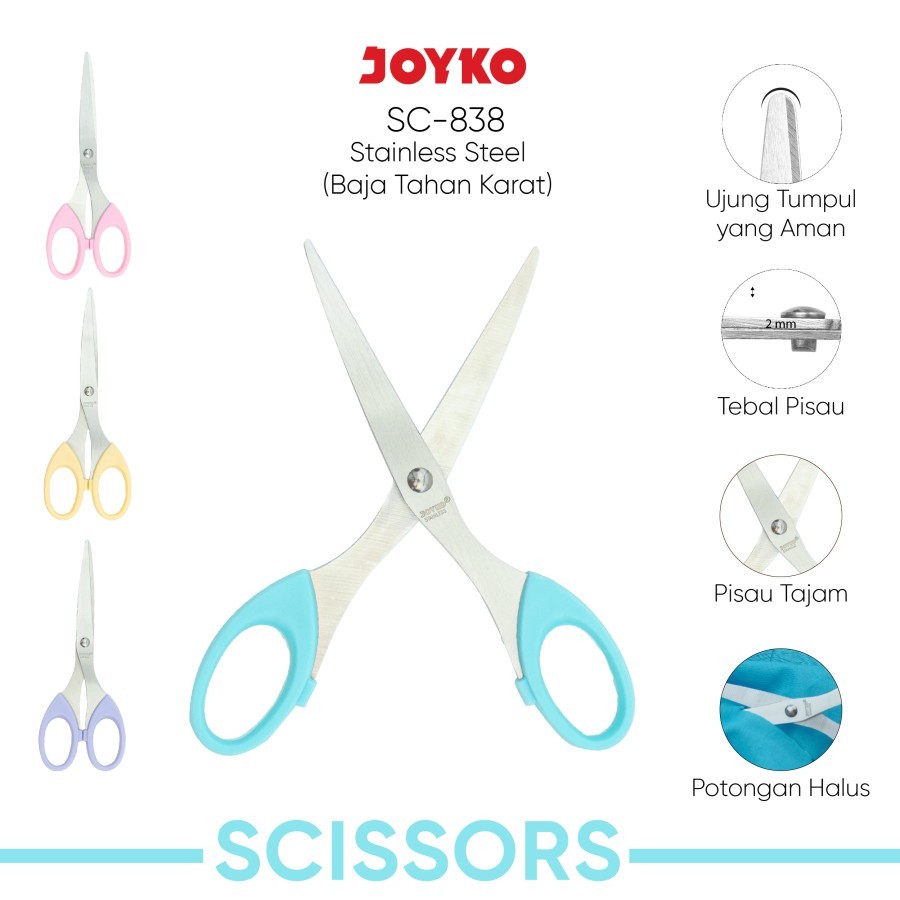 

Joyko Gunting Kertas Serbaguna Pastel Sedang SC-838PTL Original (1 PCS) / Gunting Sedang Serbaguna Paper Scissors Medium Pastel Color Original Per Pcs