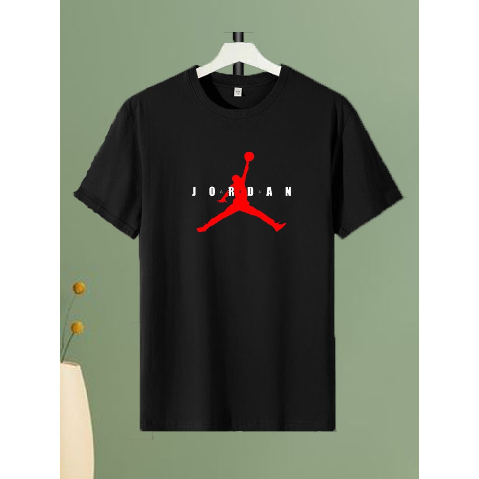 Kaos Jordan Hitam Lengan Pendek Katun Combed 30s Pria Wanita