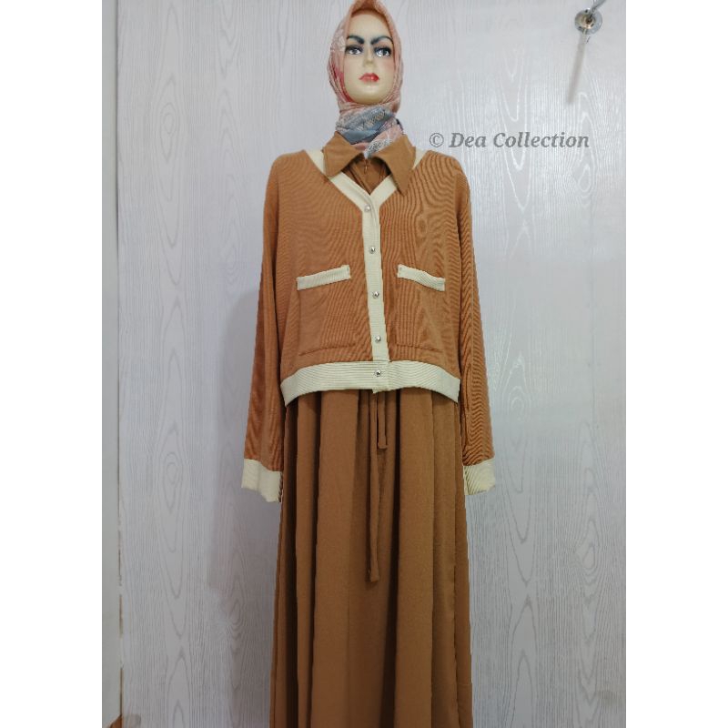 Gamis One Set Kekinian | Dress + Rompi Modis | Gamis Wanita One Set Premium
