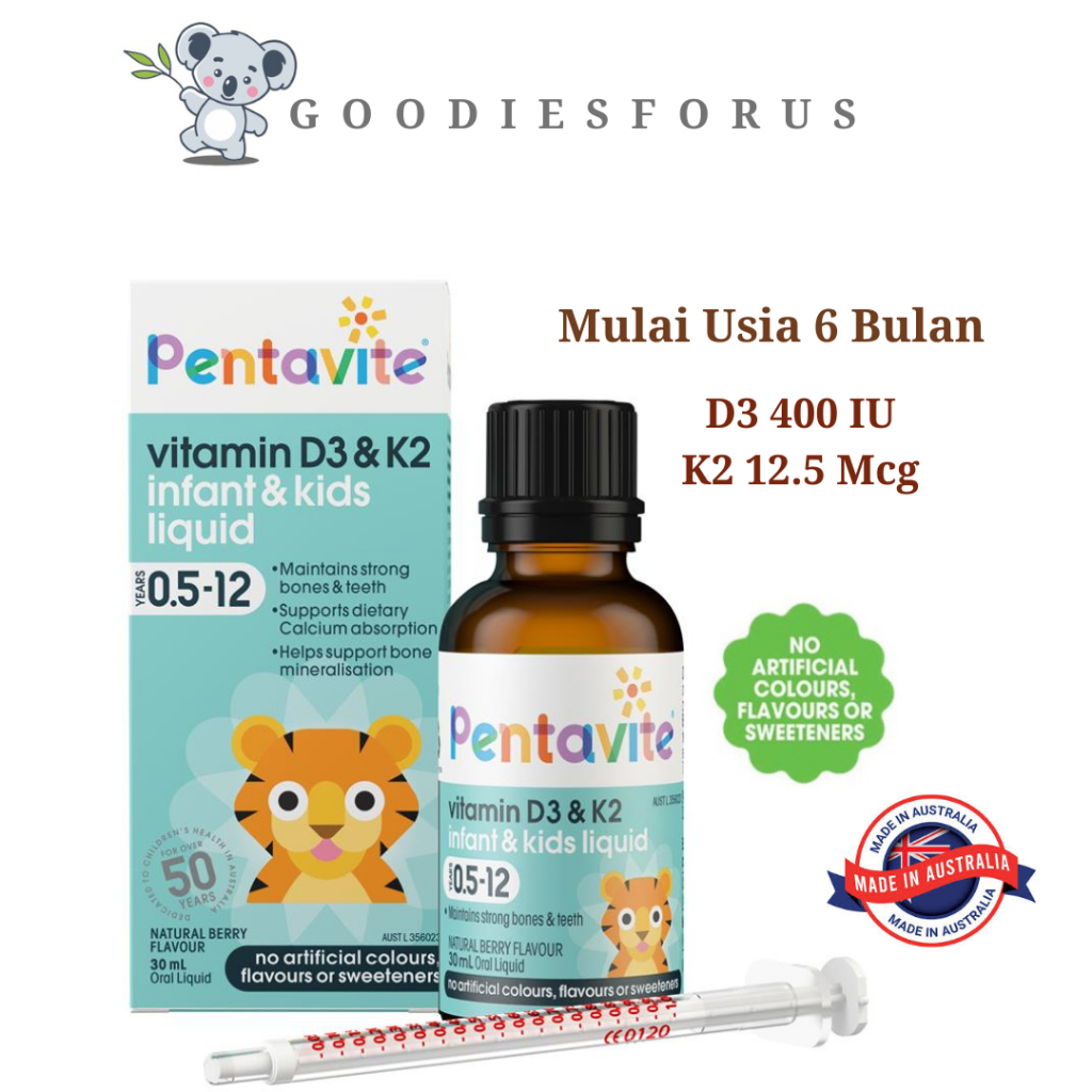 Pentavite Vitamin D3 & K2 Kids Liquid 30ml/Vitamin D3K2 anak/D3 K2 Vegetarian/No Sugar