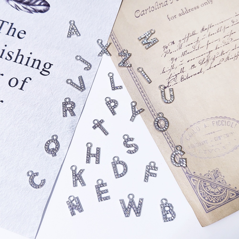 [Pilih Huruf] 1 Buah Manik Aesthetic Charm Gelang - Huruf Alfabet  SILVER FULL MATA - City Beads