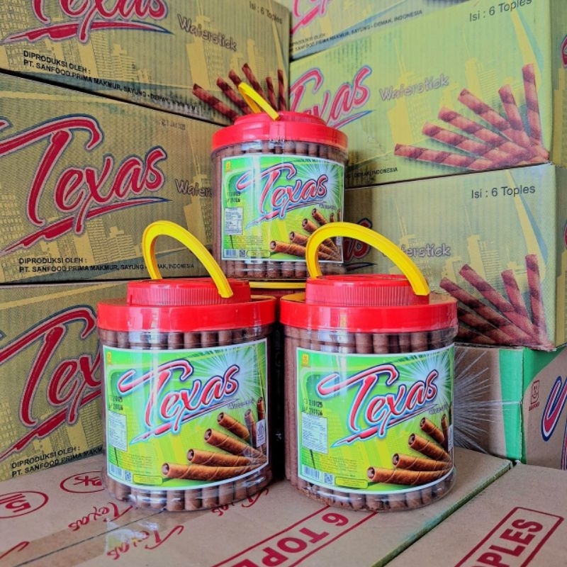 

1 Karton Wafer Texas isi 6 toples | wafer enam isian banyak | RASA coklat