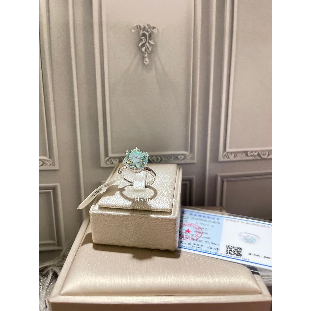 [ HEARTILY & BLINGS ] Cincin MOISSANITE 5ct 5k 5carat 5karat Aquamarine Silver 925 Solitaire Ring Cl